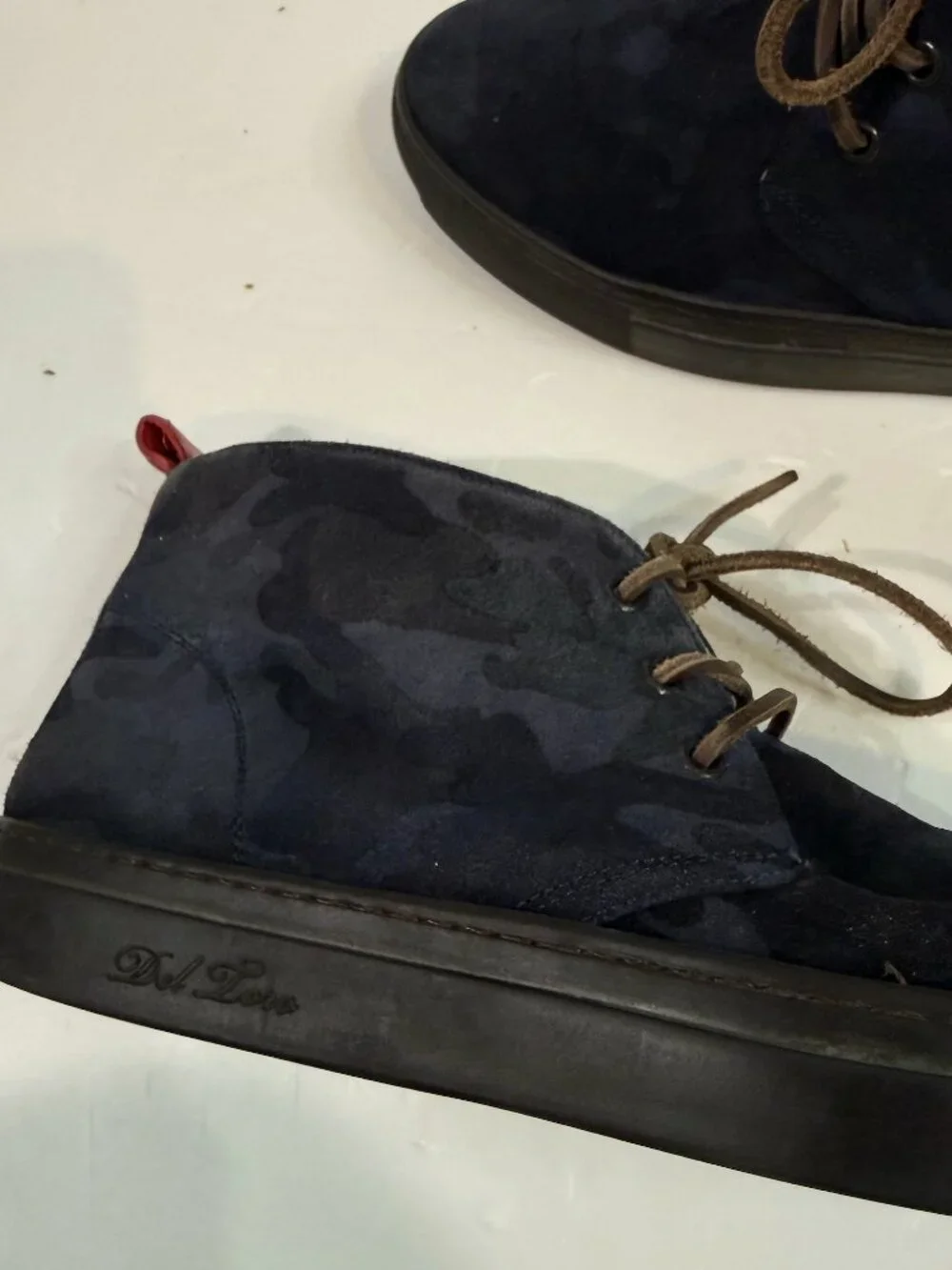 Del Toro Navy Blue Camo Suede Chukka Boots Men Size 9 Dress Made in Italy RARE